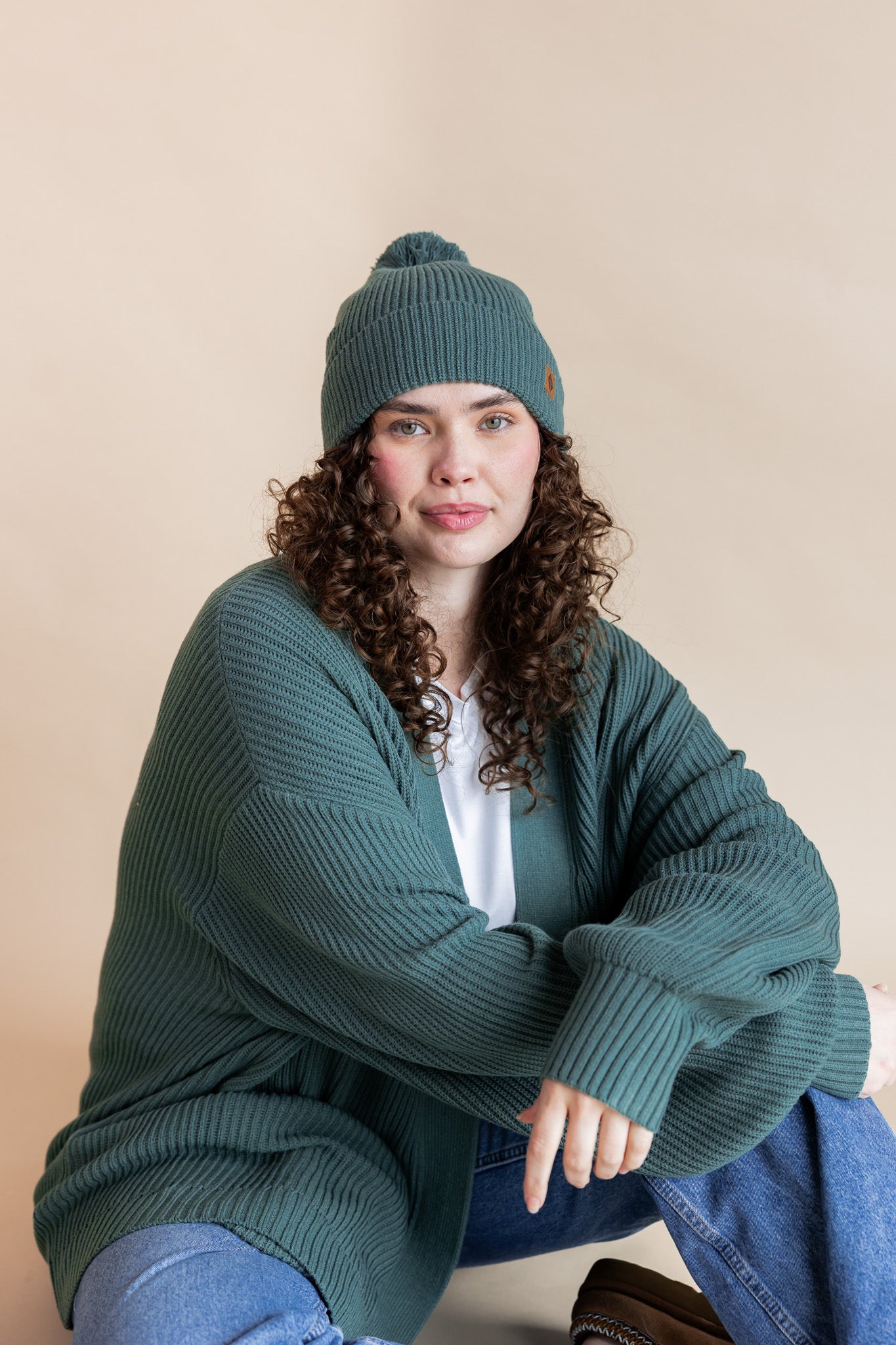 Chunky Knit Adult Pom in Pine - Image 2