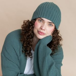 Chunky Knit Adult Ribbed Beanie in Pine
