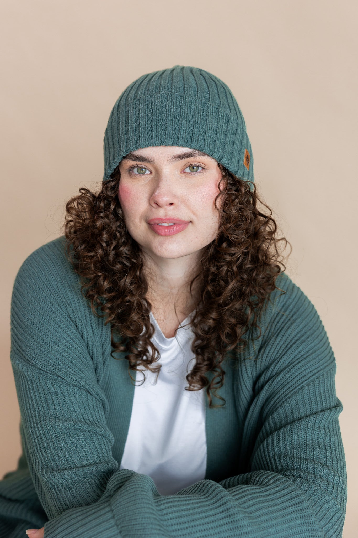 Chunky Knit Adult Ribbed Beanie in Pine - Image 3