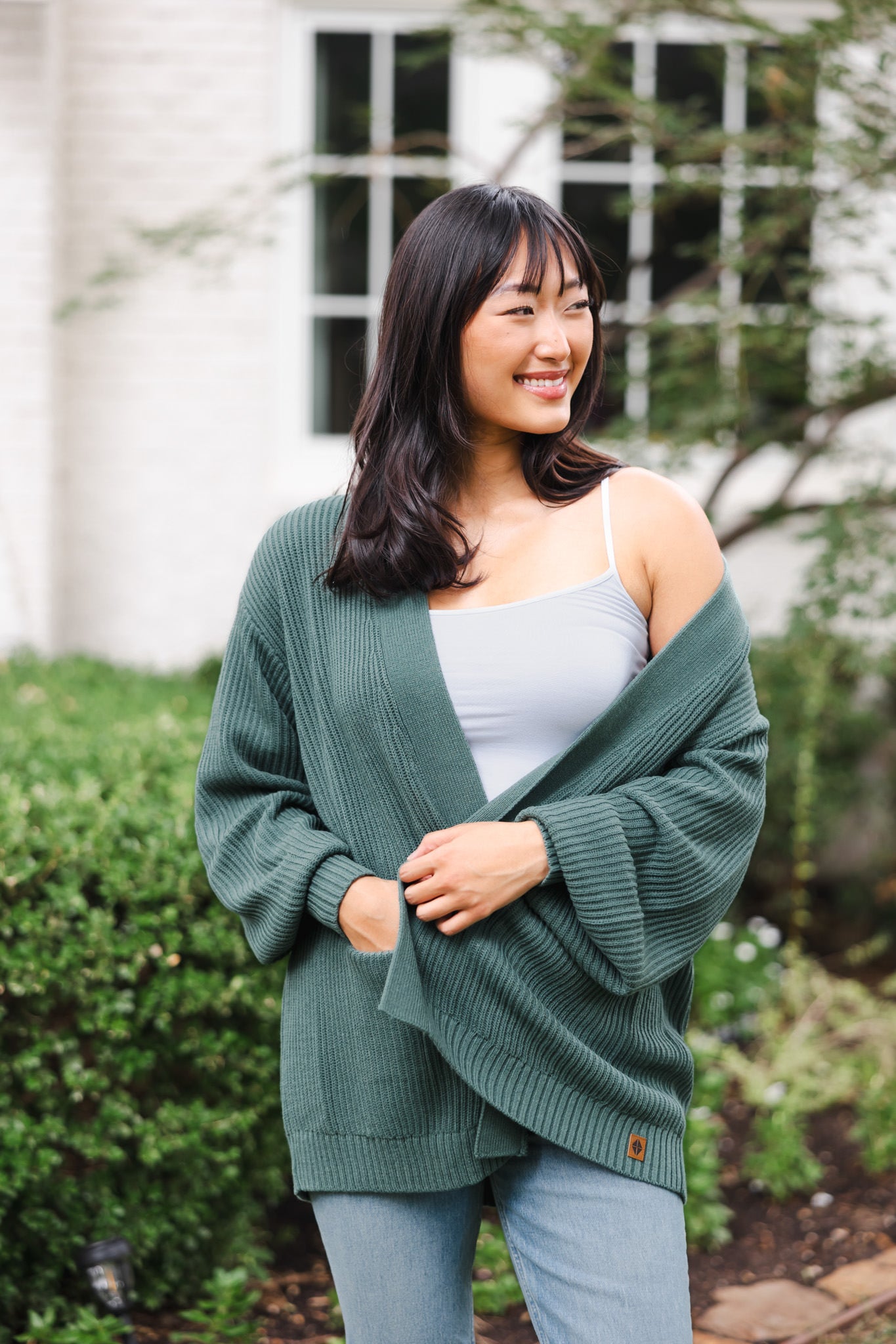 Chunky Knit Women's Oversized Cardigan in Pine - Image 3