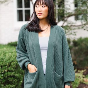 Chunky Knit Women's Oversized Cardigan in Pine