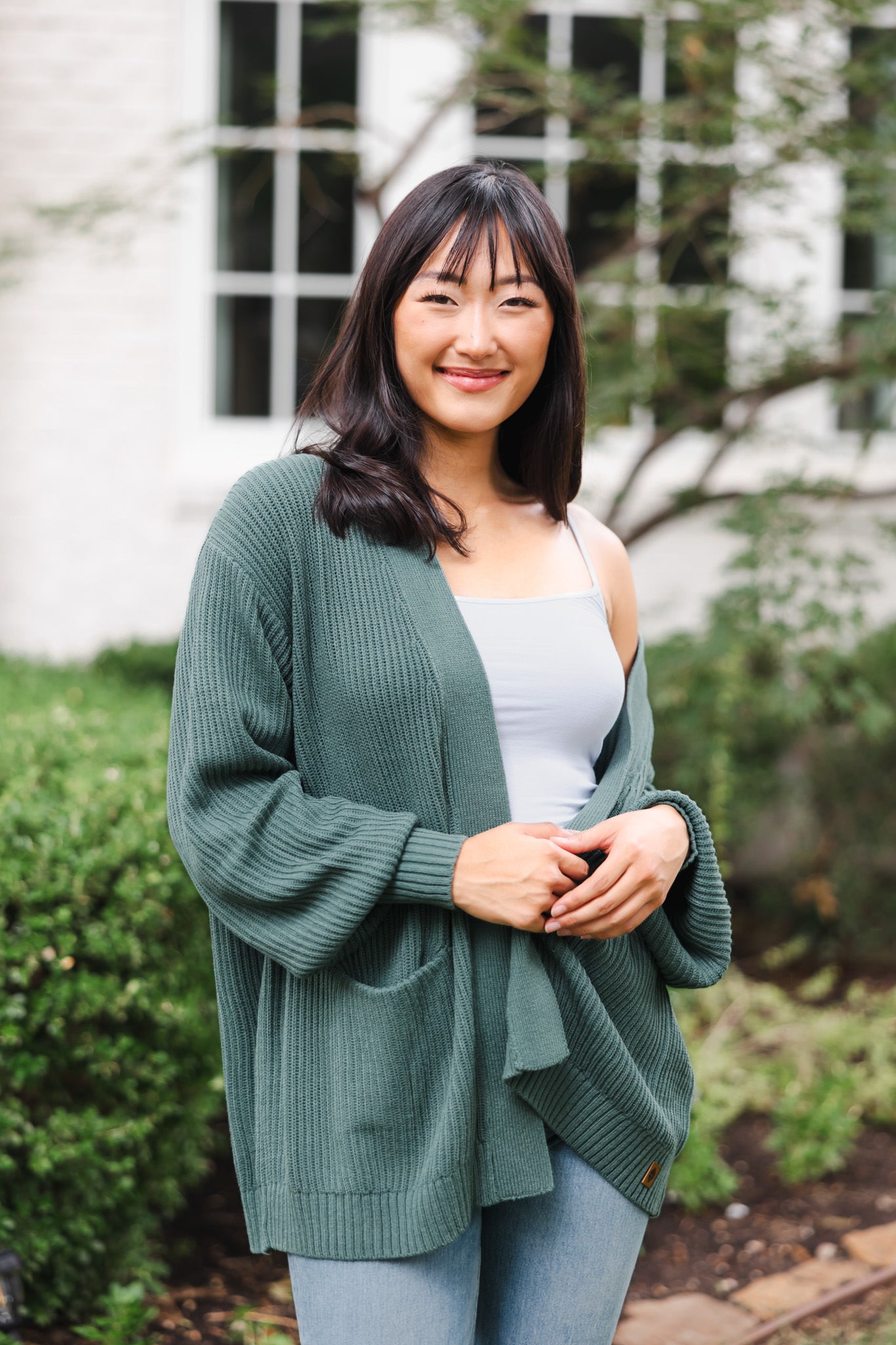 Chunky Knit Women's Oversized Cardigan in Pine - Image 4