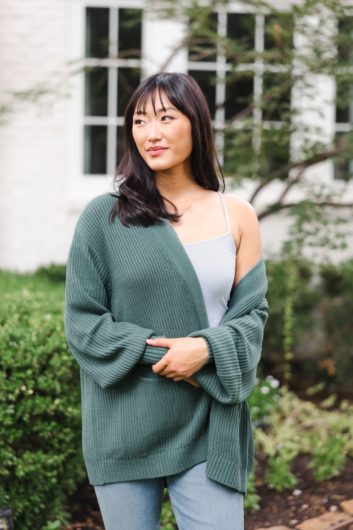 Chunky Knit Women's Oversized Cardigan in Pine - Image 5