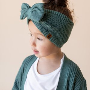 Chunky Knit Bow Headband in Pine