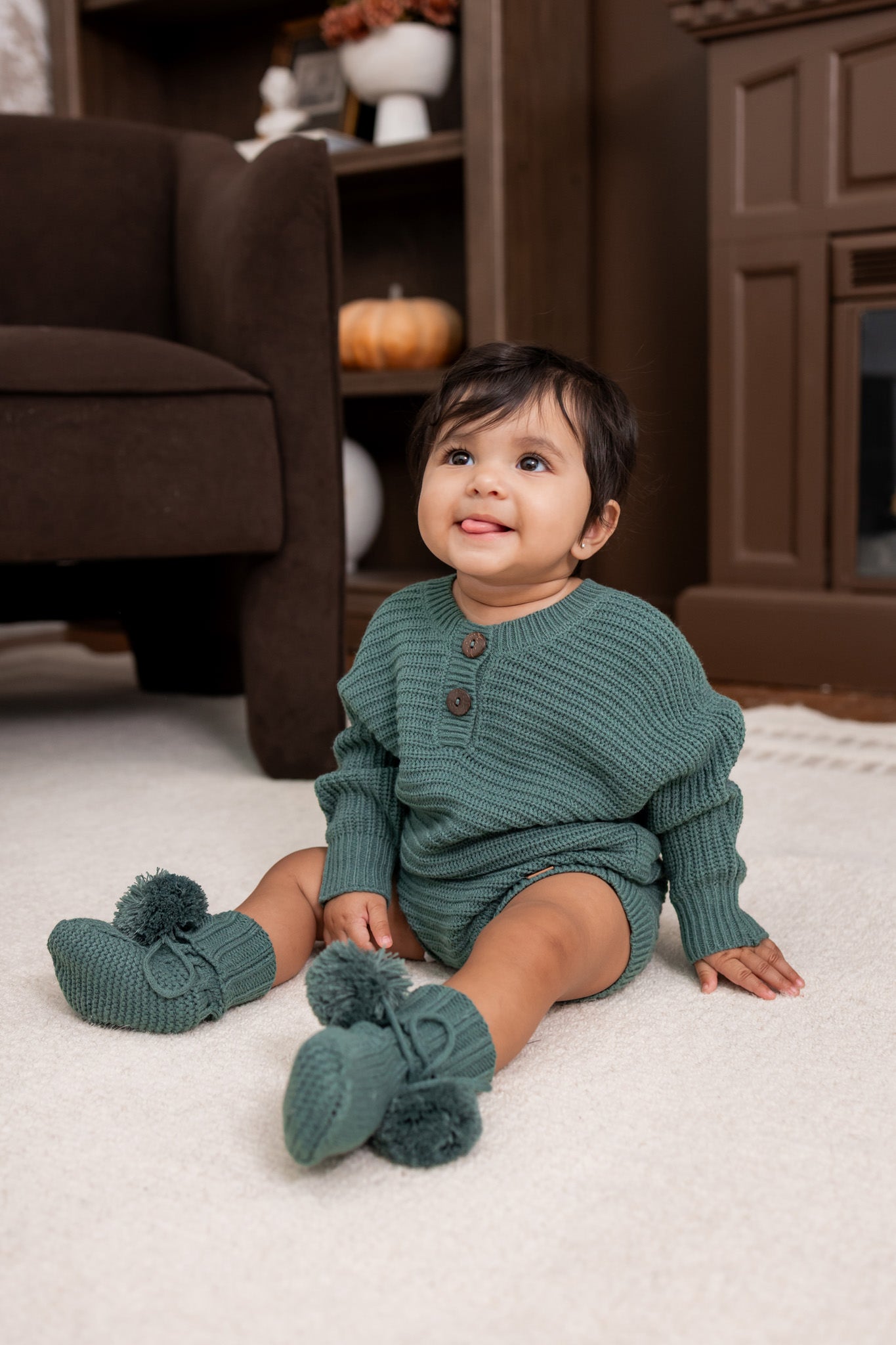 Chunky Knit Romper in Pine - Image 4