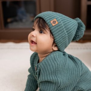 Chunky Knit Pom Beanie in Pine
