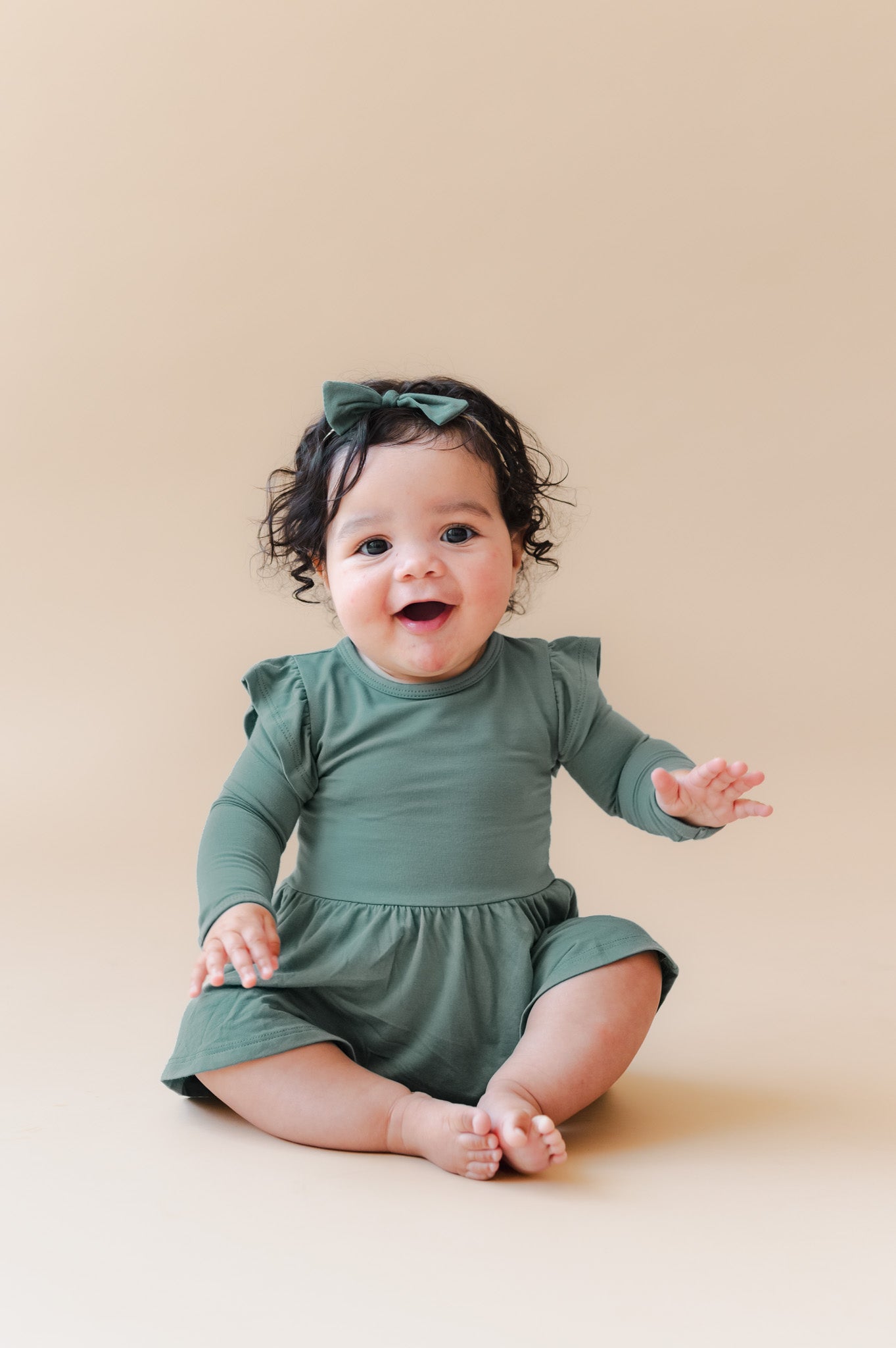 Long Sleeve Twirl Bodysuit Dress in Pine - Image 3