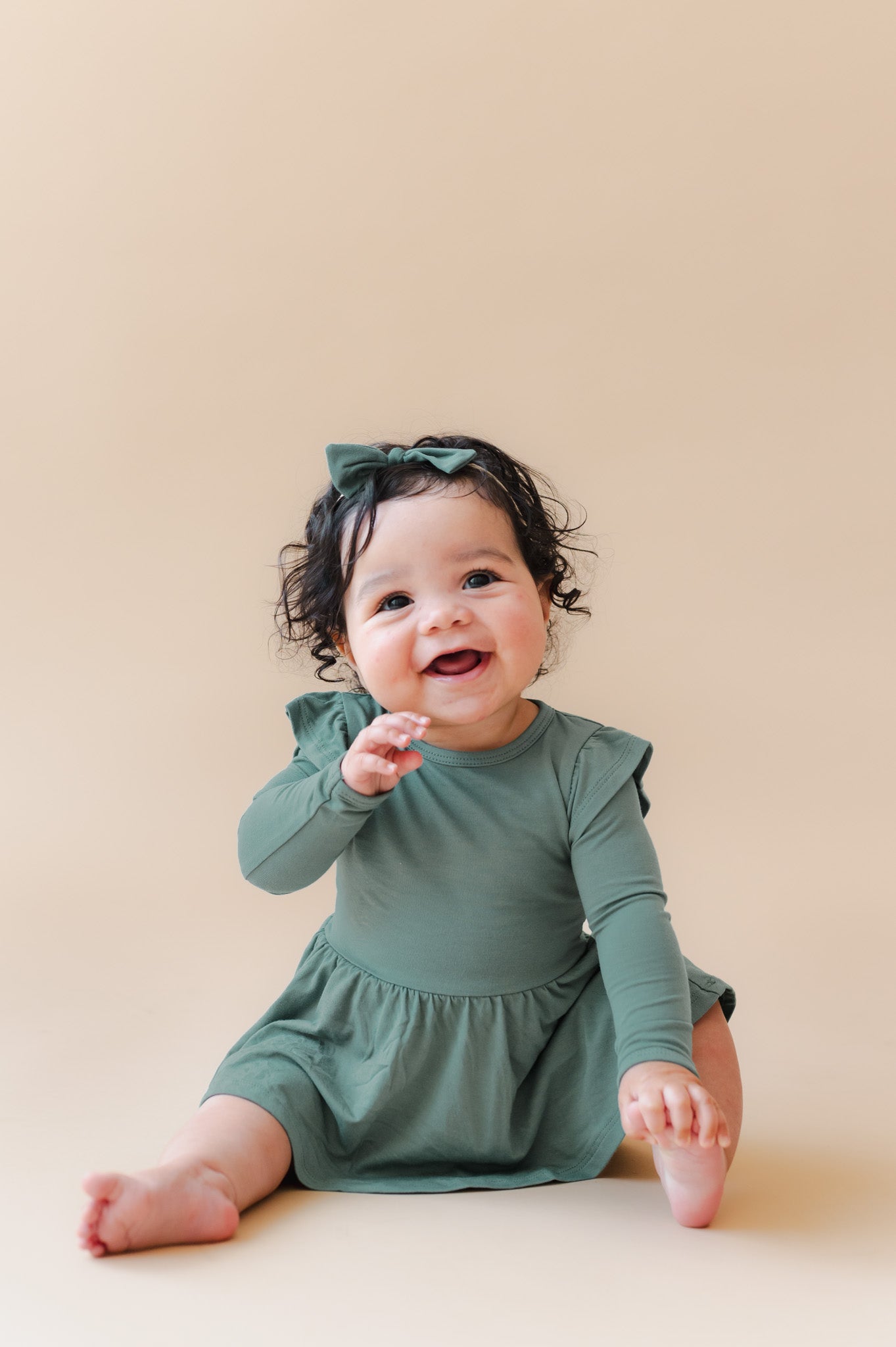 Long Sleeve Twirl Bodysuit Dress in Pine - Image 4