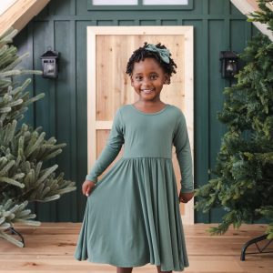 Long Sleeve Twirl Dress in Pine