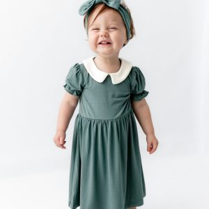 Peter Pan Collar Bodysuit Dress in Pine