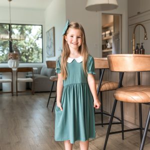 Peter Pan Collar Dress in Pine