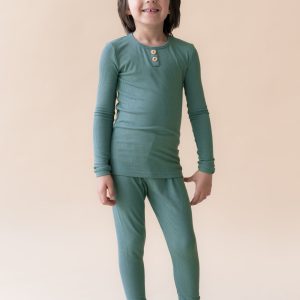 Ribbed Henley Set in Pine