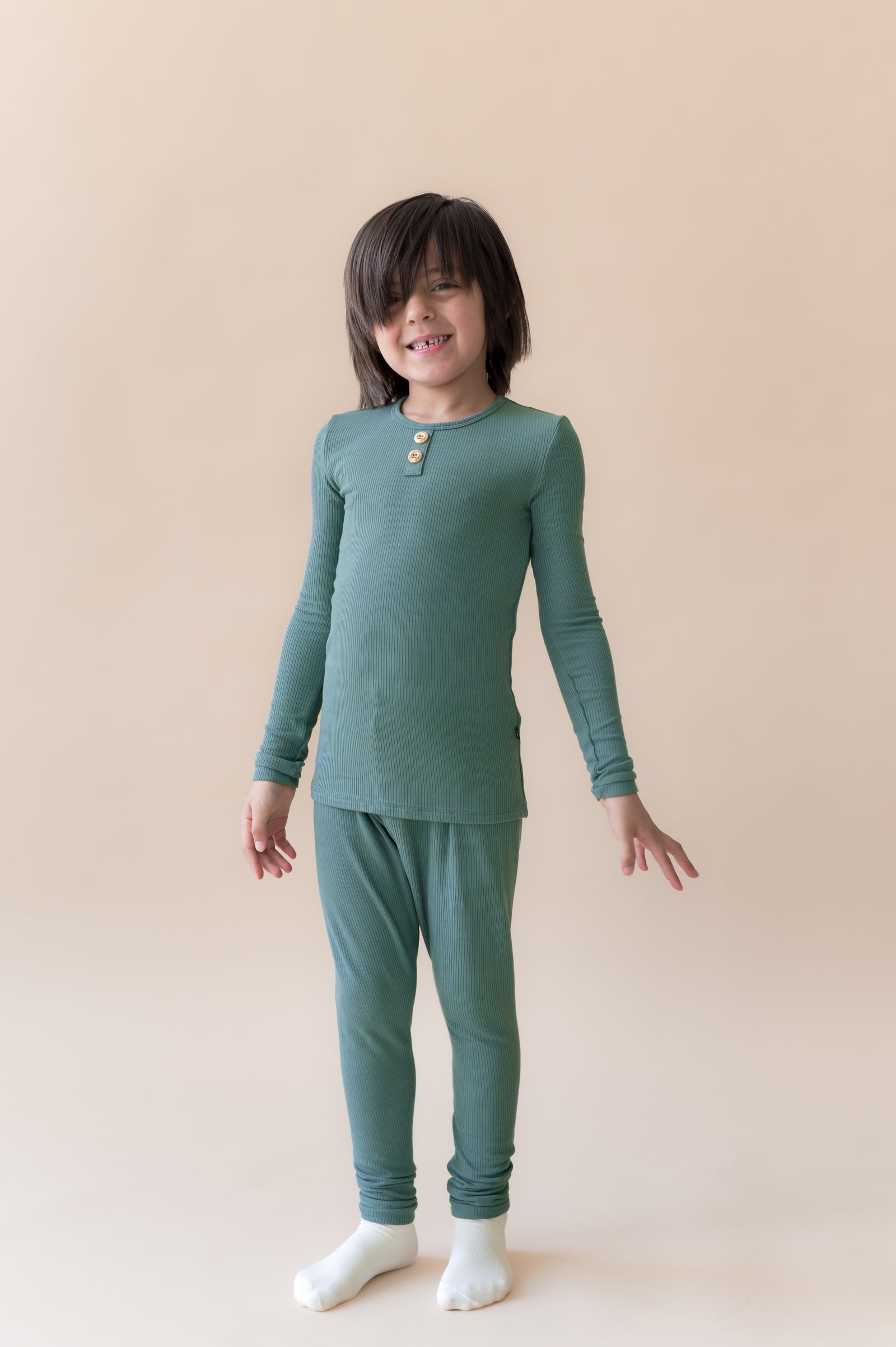 Ribbed Henley Set in Pine - Image 3