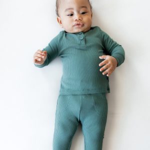 Ribbed Infant Henley Set in Pine