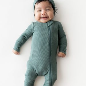 Ribbed Zipper Romper in Pine