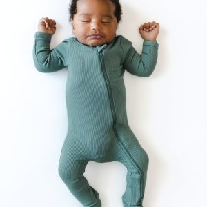 Ribbed Zipper Footie in Pine