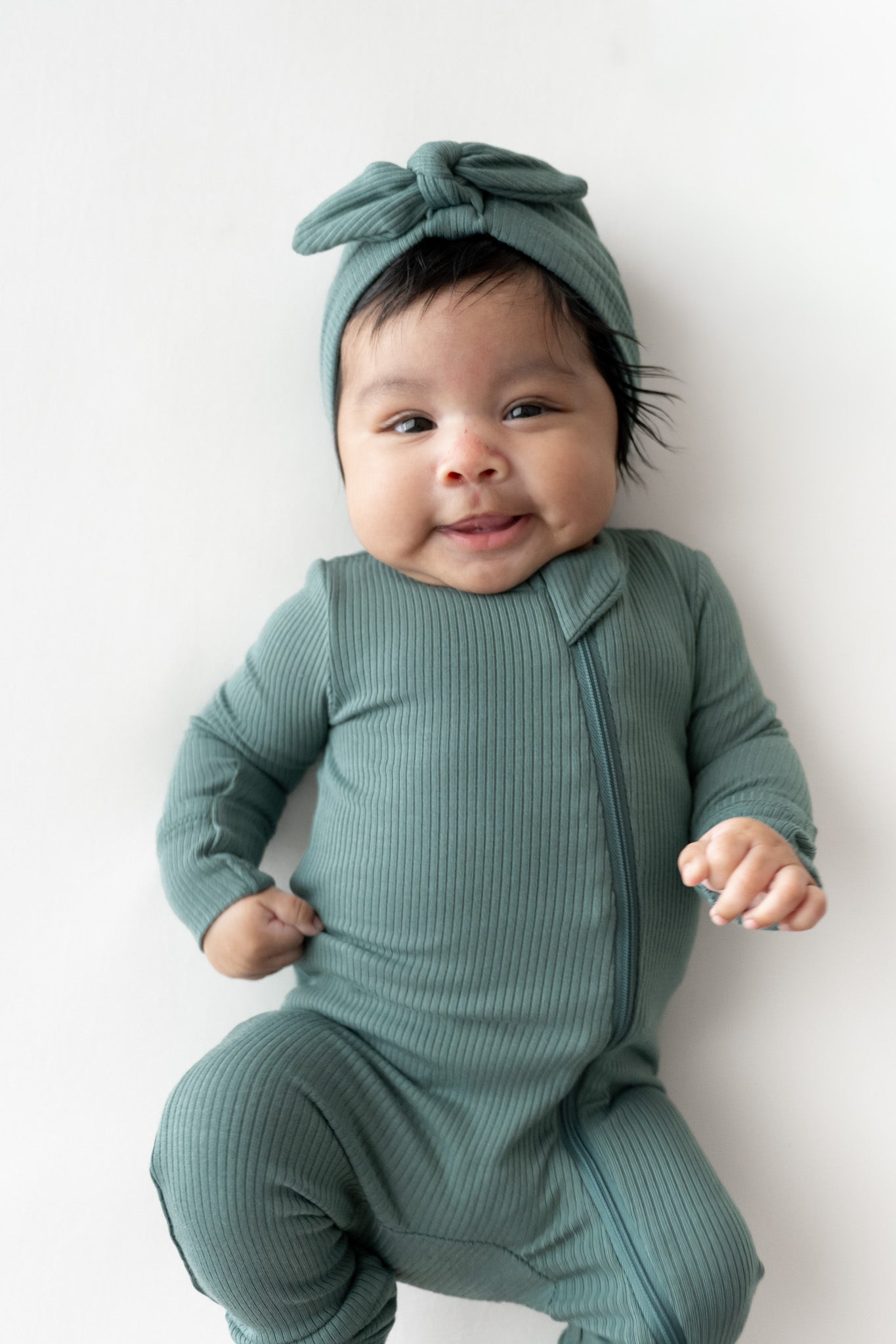 Ribbed Zipper Romper in Pine - Image 3