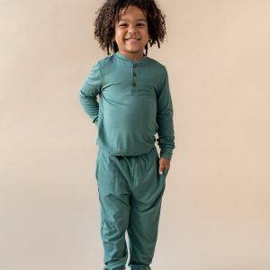 Long Sleeve Toddler Henley Tee in Pine