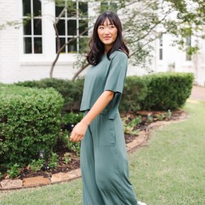 Women's Wide Leg Pant Set in Pine