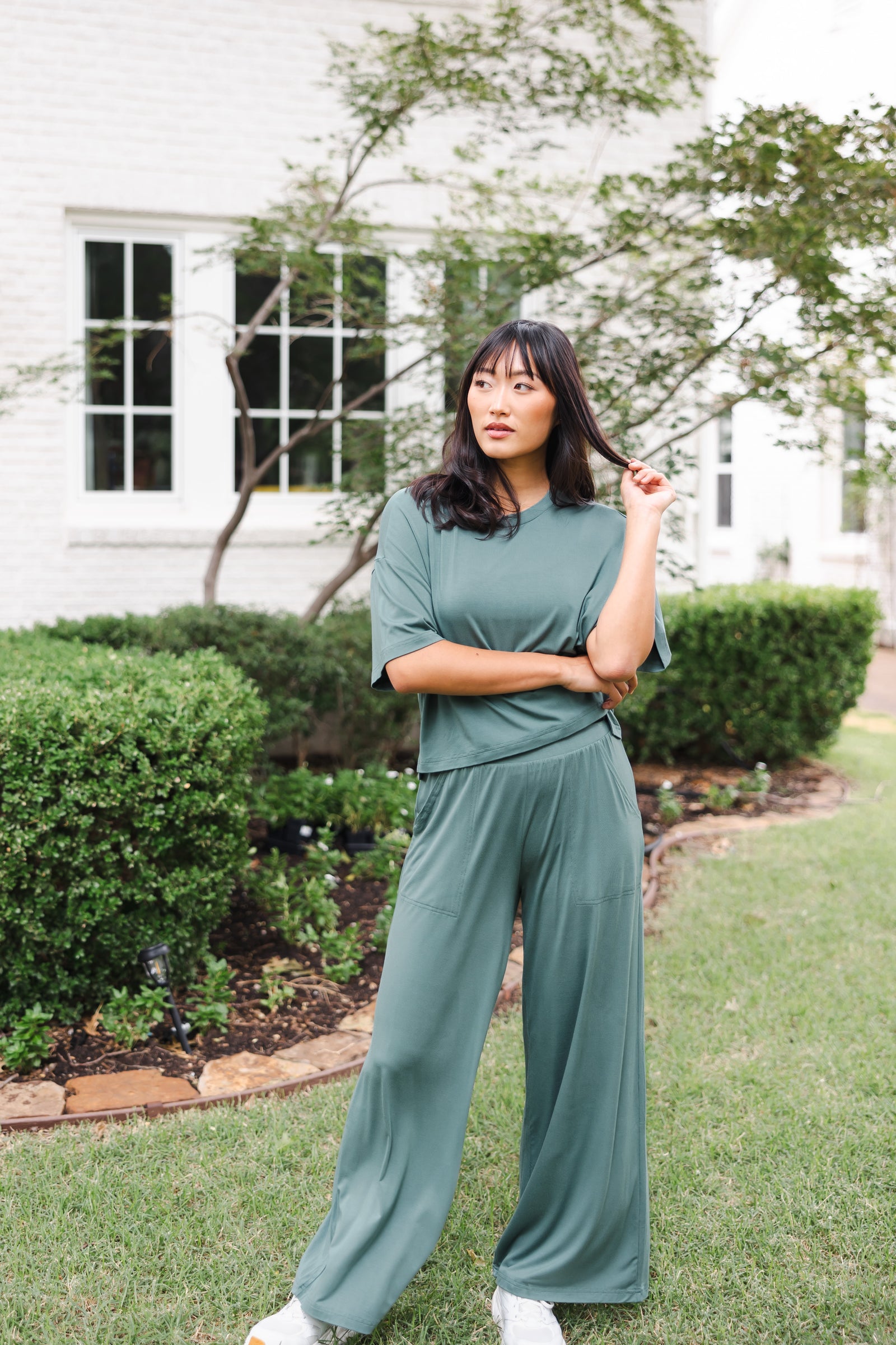 Women's Short Sleeve Boxy Tee in Pine - Image 4