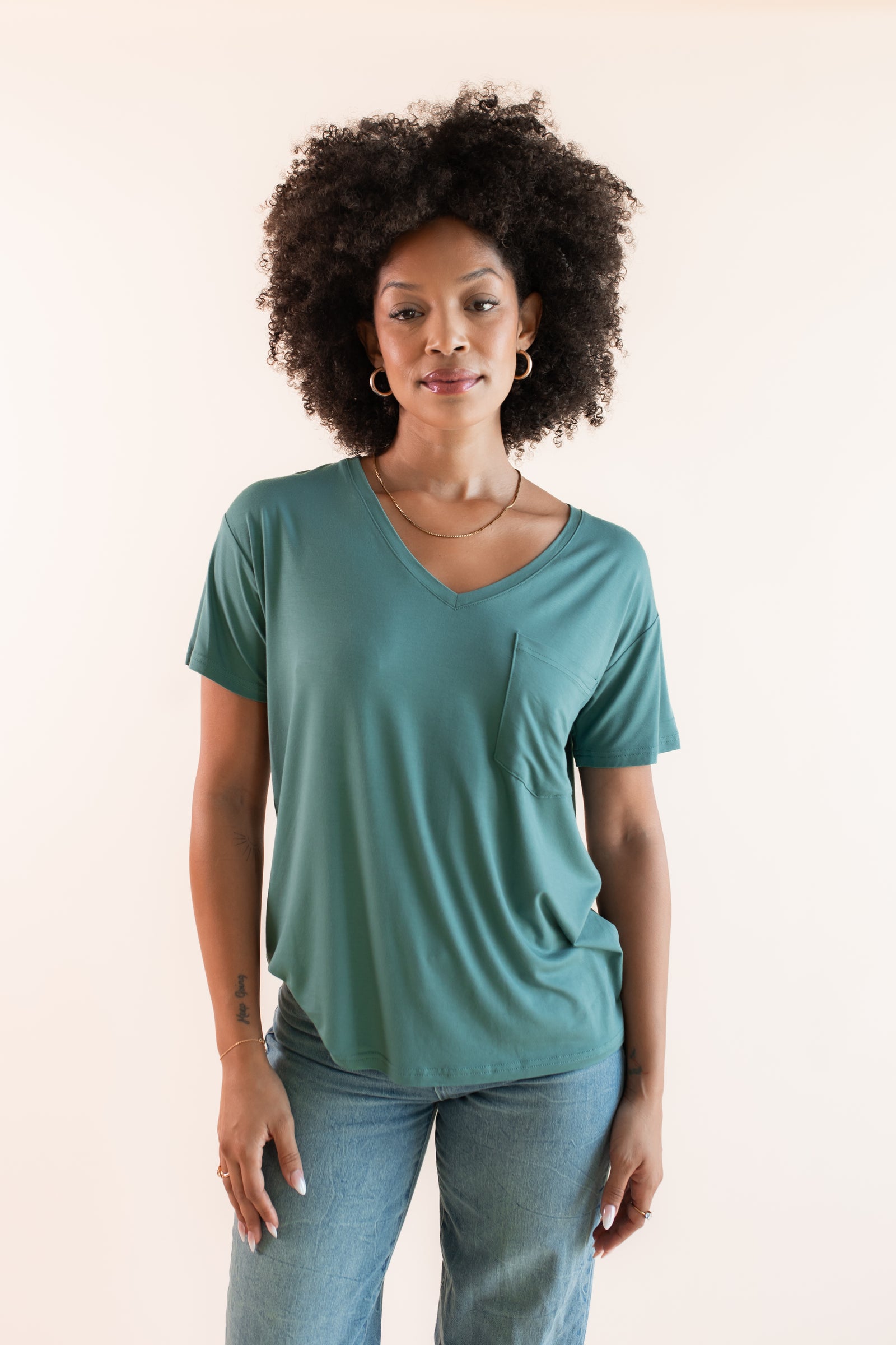 Women's Oversized V-Neck Tee in Pine - Image 3