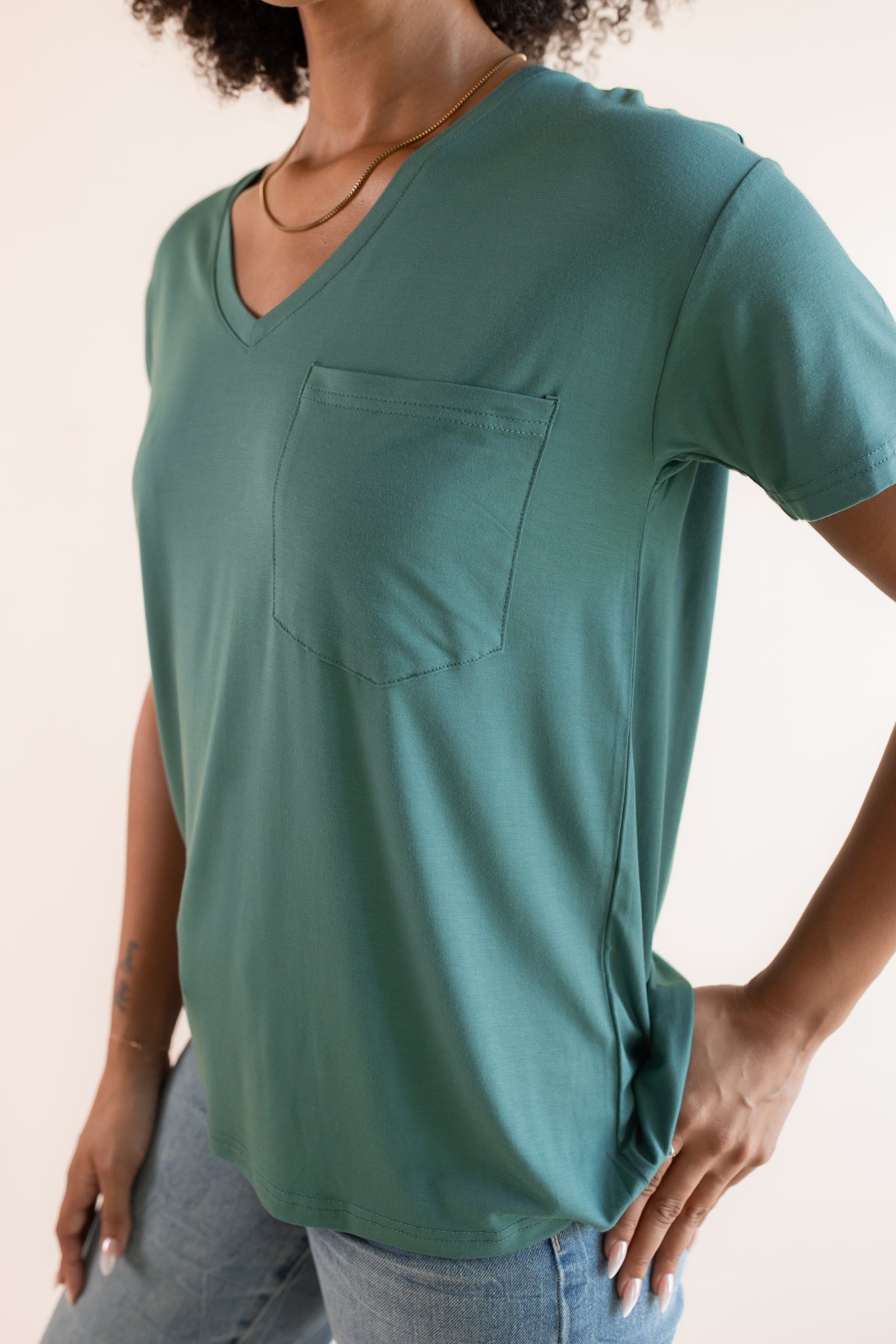 Women's Oversized V-Neck Tee in Pine - Image 2