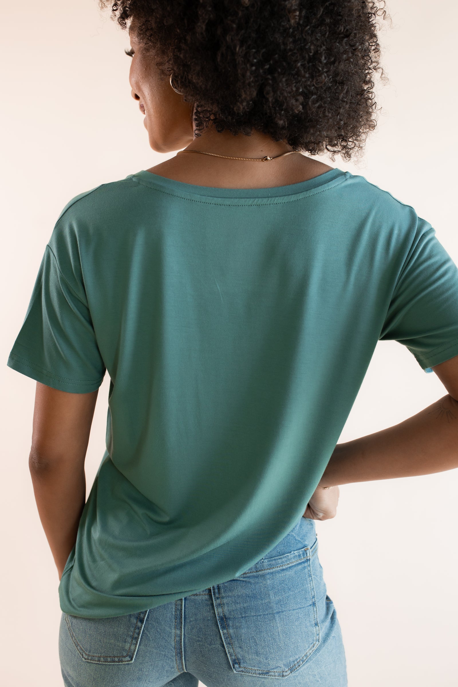 Women's Oversized V-Neck Tee in Pine - Image 4