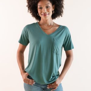 Women's Oversized V-Neck Tee in Pine