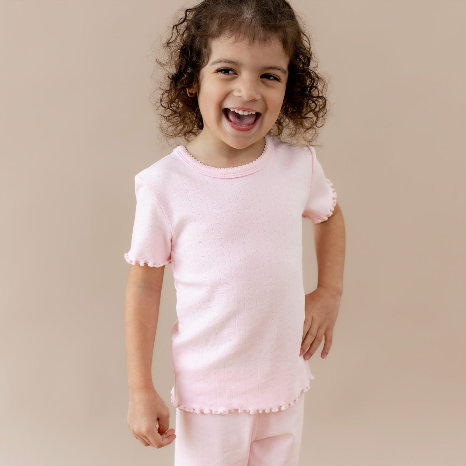 Pointelle Short Sleeve Set in Sakura - Image 4