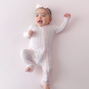 Zippered Romper in Small Sakura Stripe