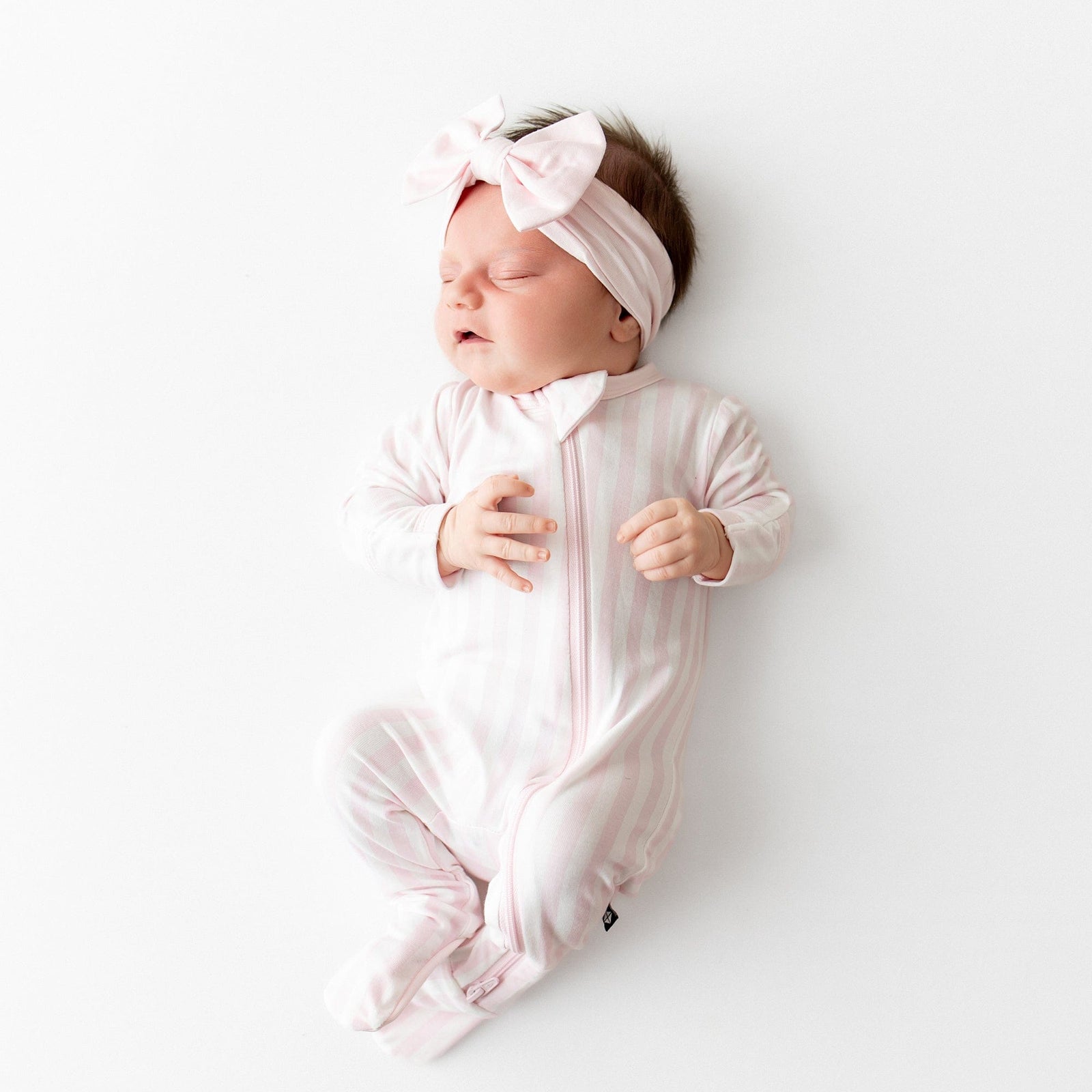 Zippered Footie in Small Sakura Stripe - Image 4