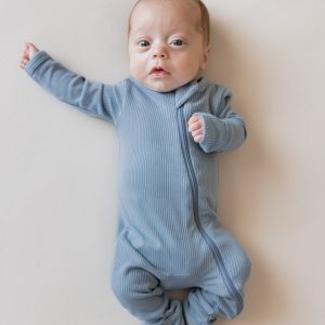 Ribbed Zipper Romper in Slate