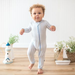 Zippered Romper in Small Mist Stripe