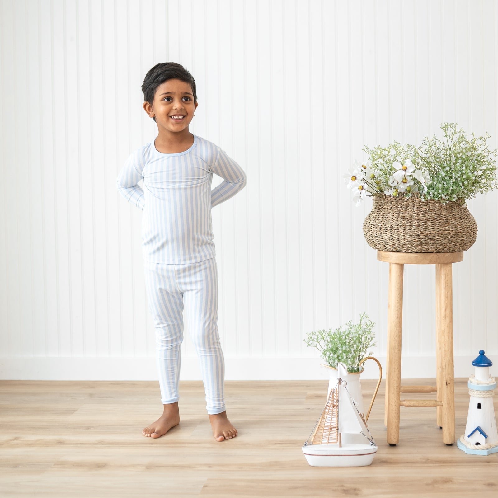 Long Sleeve Pajamas in Small Mist Stripe - Image 5