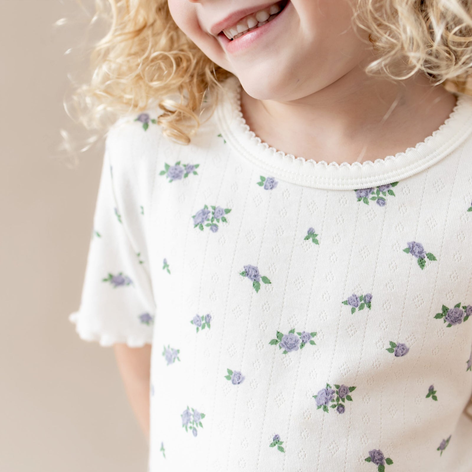 Pointelle Short Sleeve Set in Spray Rose - Image 4
