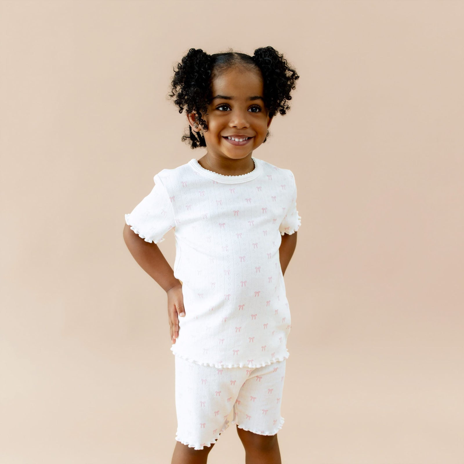 Pointelle Short Sleeve Set in Sweet Pink Bow - Image 6