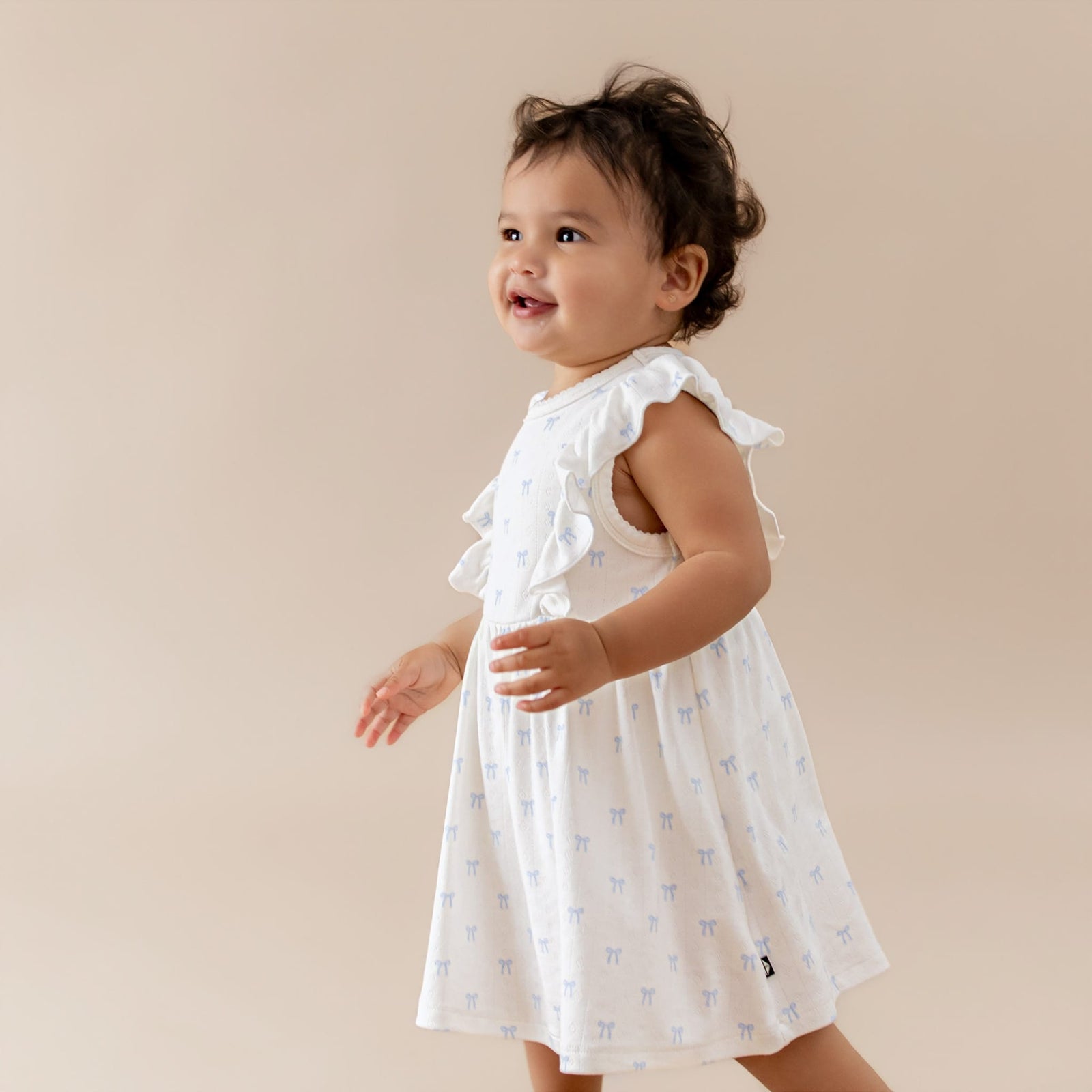 Pointelle Bodysuit Dress in Sweet Blue Bow - Image 3