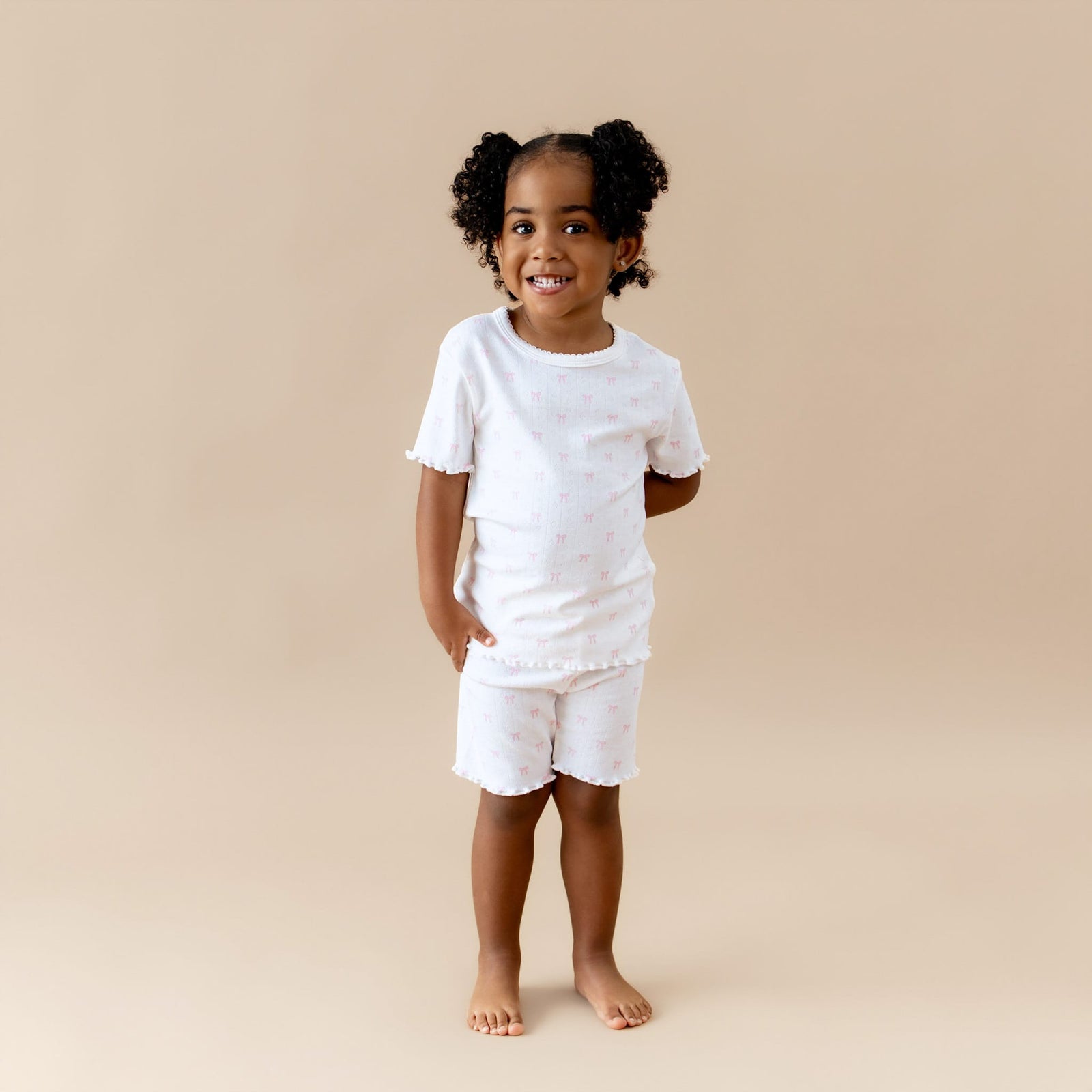 Pointelle Short Sleeve Set in Sweet Pink Bow - Image 5