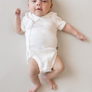 Pointelle Kimono Bodysuit in Sweet Pink Bow