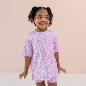 Toddler Biker Short Set in Thistle Leopard
