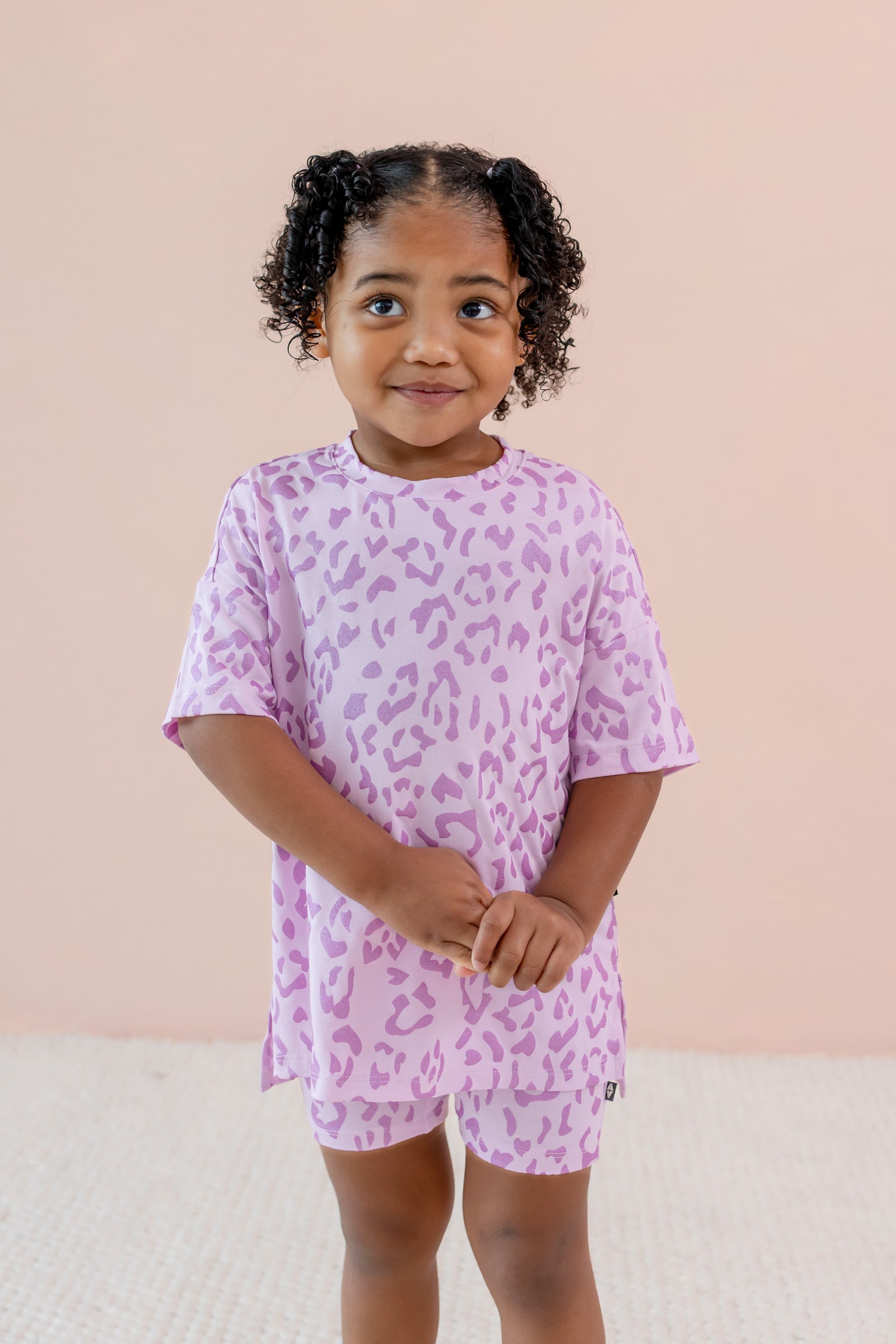 Toddler Biker Short Set in Thistle Leopard - Image 3