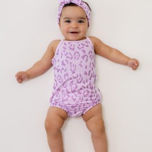 Spaghetti Strap Leotard in Thistle Leopard