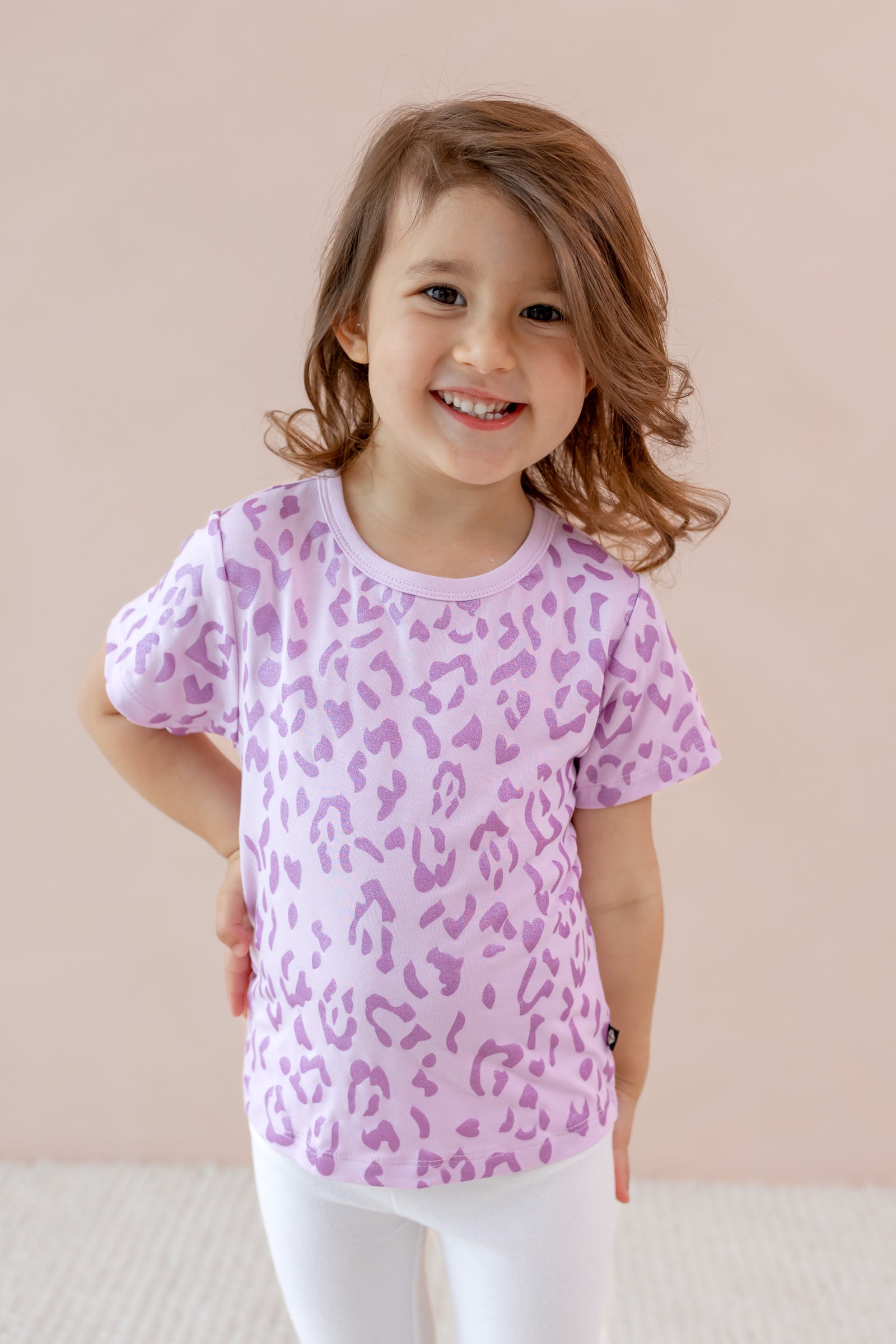 Toddler Basic Tee in Thistle Leopard - Image 3