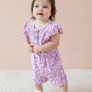 Flutter Sleeve Romper in Thistle Leopard