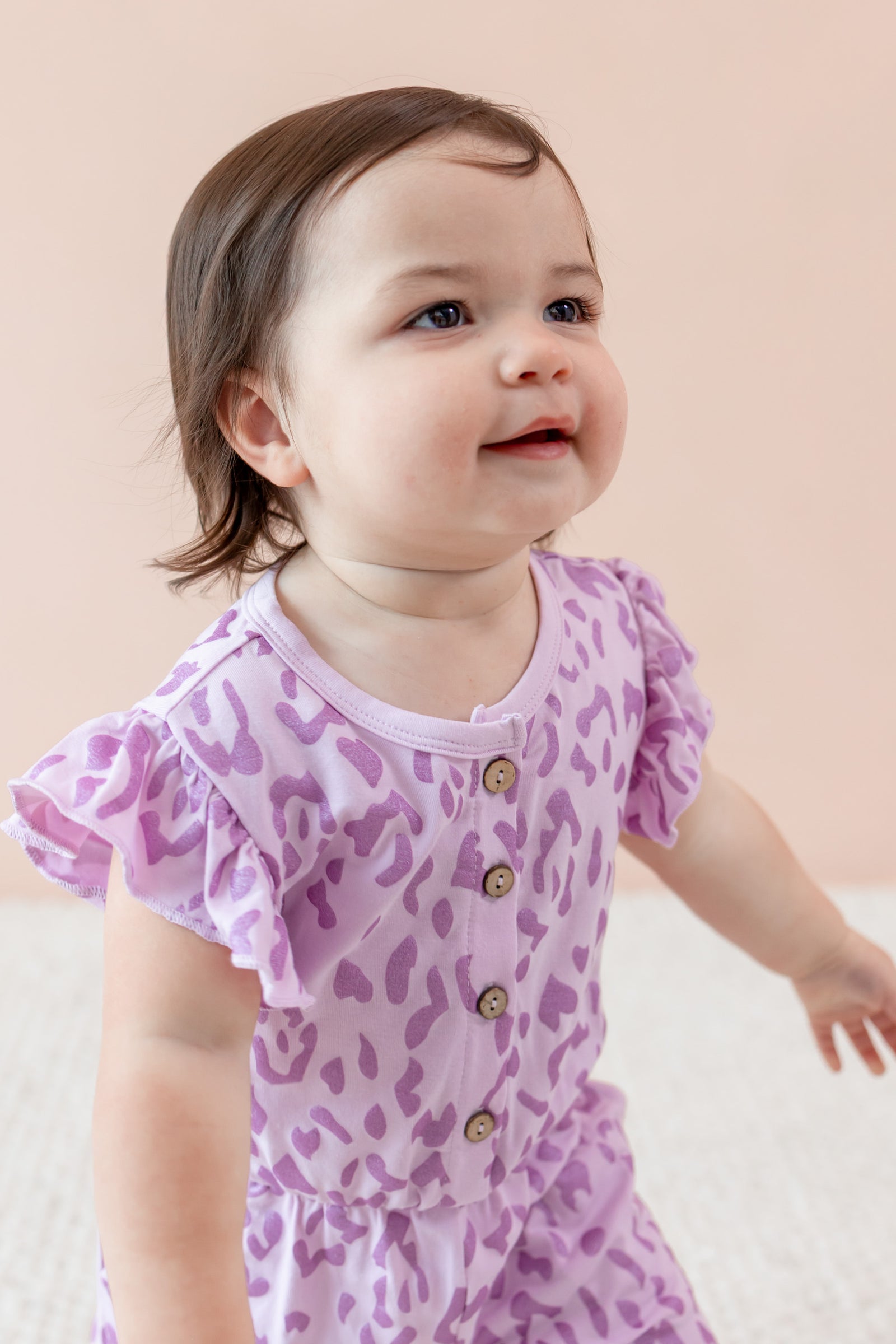 Flutter Sleeve Romper in Thistle Leopard - Image 3