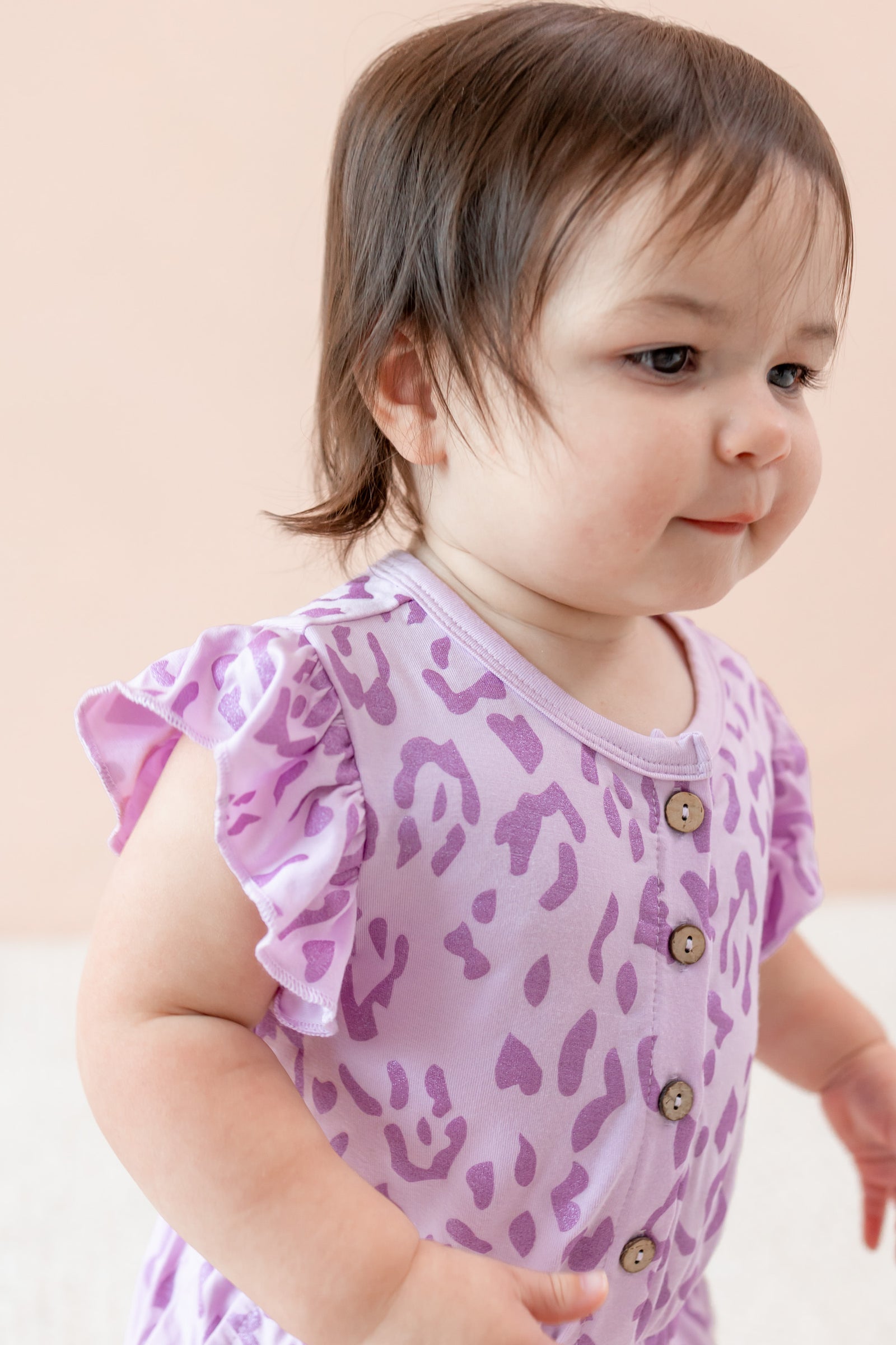 Flutter Sleeve Romper in Thistle Leopard - Image 4