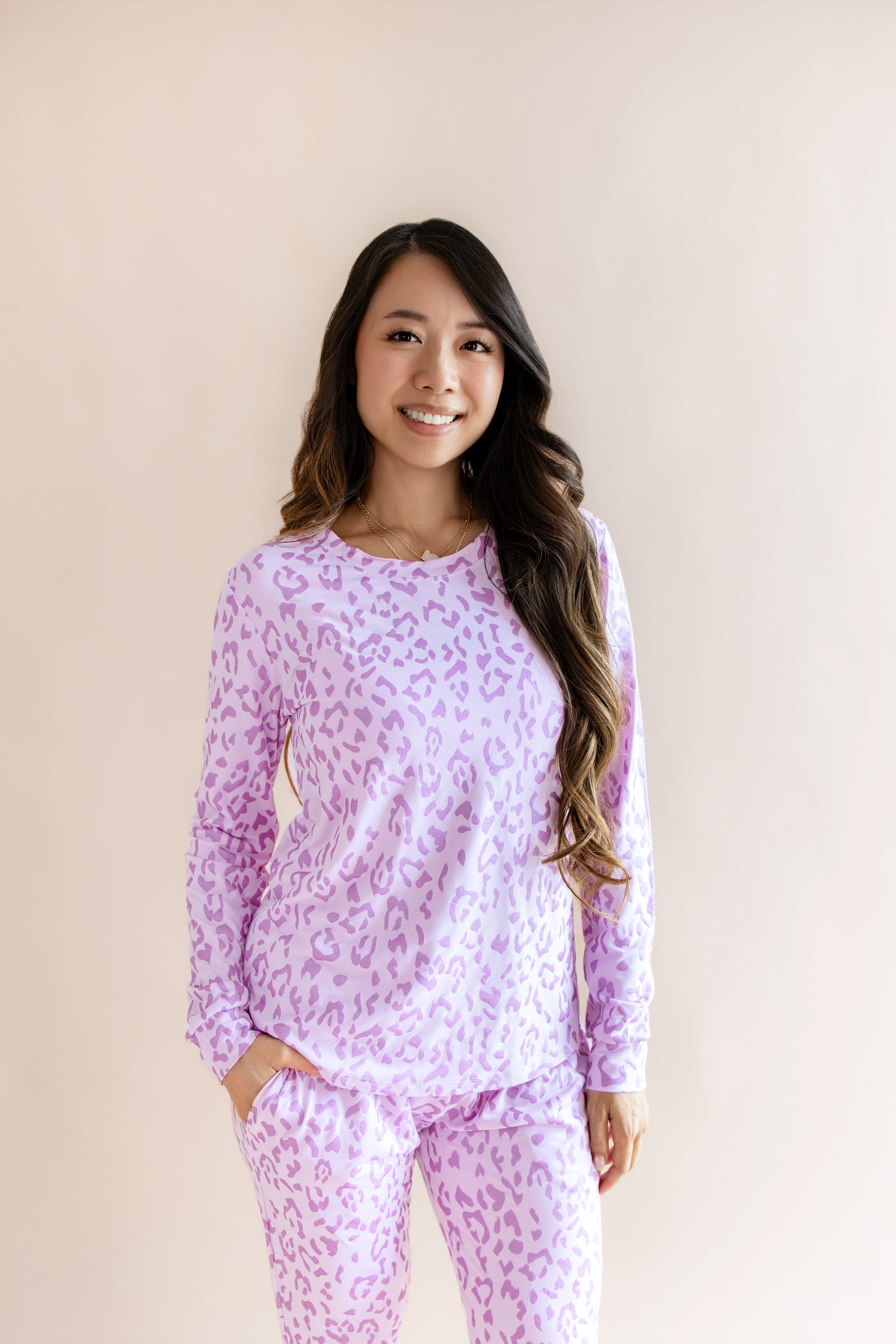 Women's Jogger Pajama Set in Thistle Leopard - Image 2