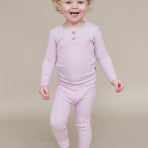 Ribbed Henley Set in Thistle