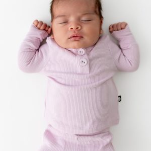 Ribbed Infant Henley Set in Thistle