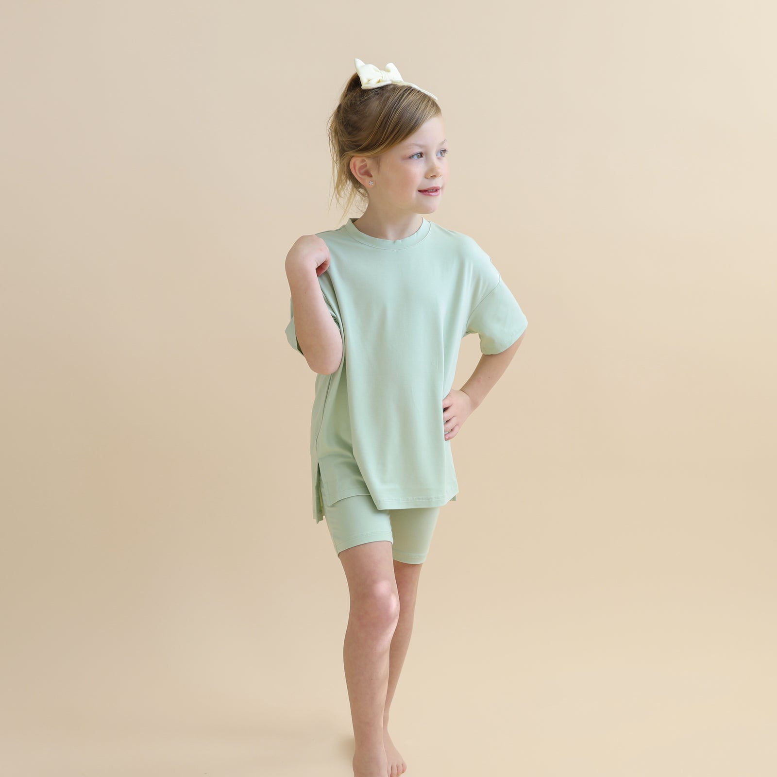 Toddler Biker Short Set in Basil - Image 3
